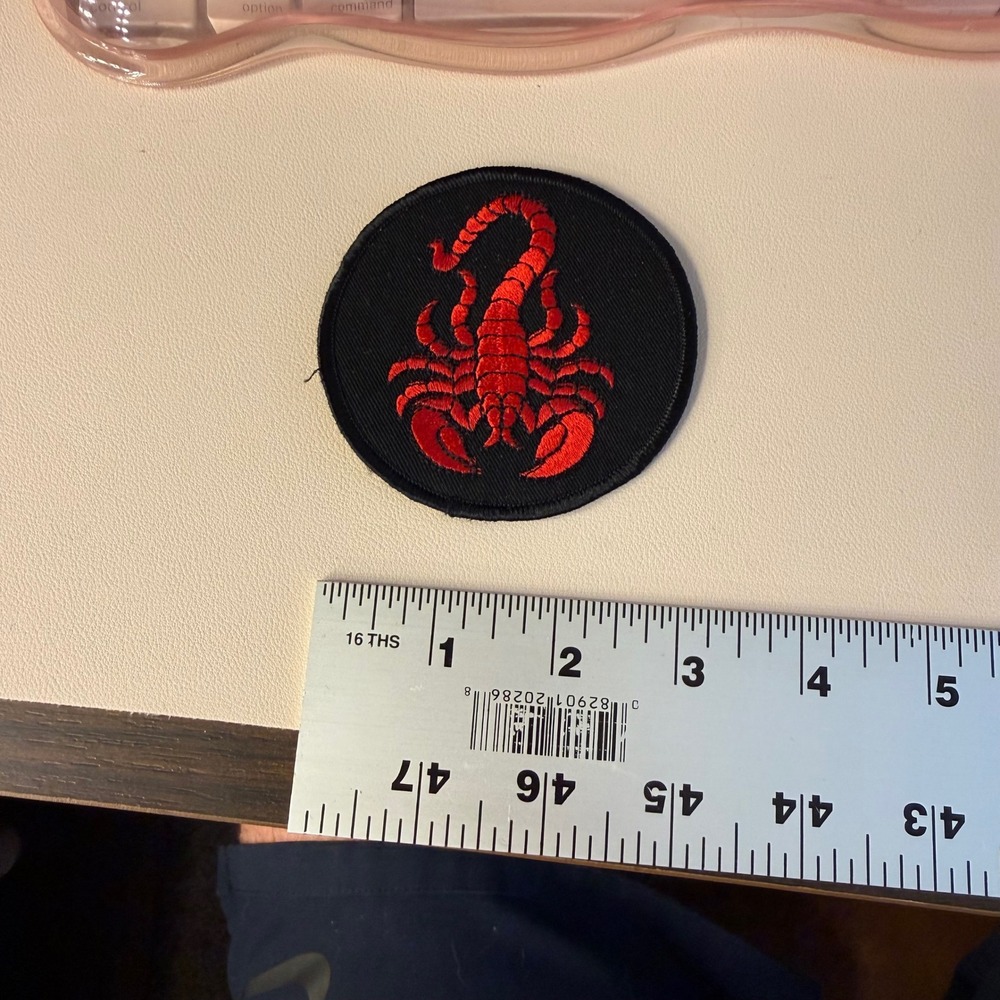 Red Scorpion‎ Embroidered Patch Black Circle Iron On Biker Patch